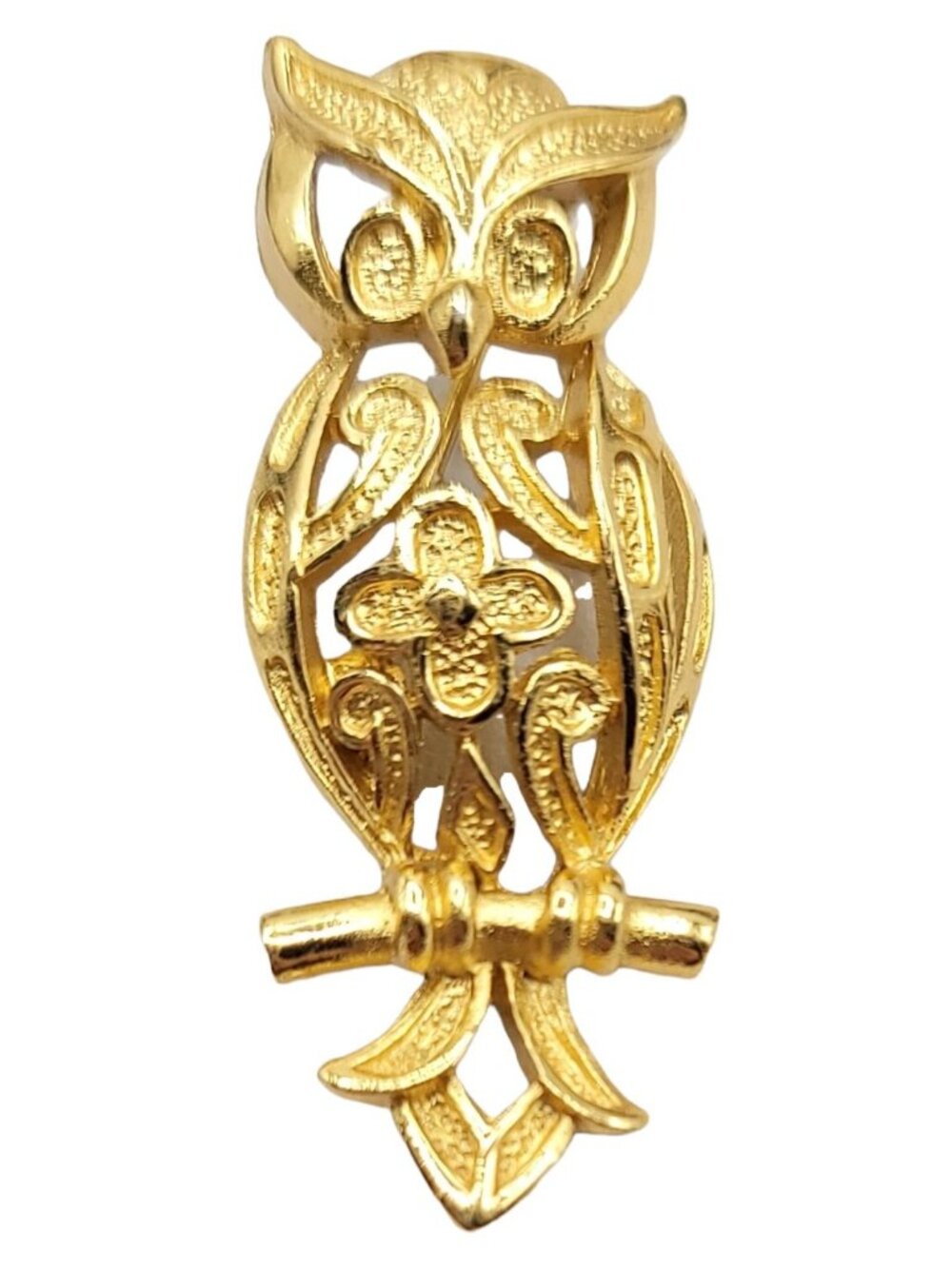 Trifari Gold-Tone Owl Crown Over T Pin Brooch, Signed